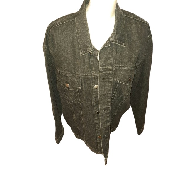 Milano Bay Size Large Black Denim Jacket with Gold Embroidery on Back - Picture 8 of 12